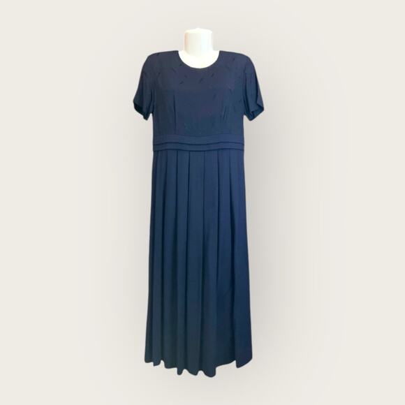 Just in Thyme Women's Navy Embroidered Pleated Short Sleeve Back Zip Dress Sz 8 - Picture 1 of 8